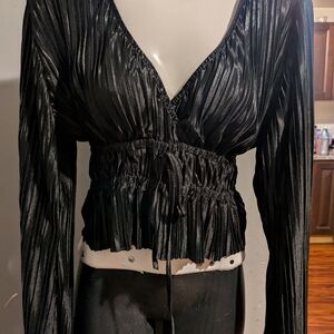 Elegant Black Pleated Women's Top